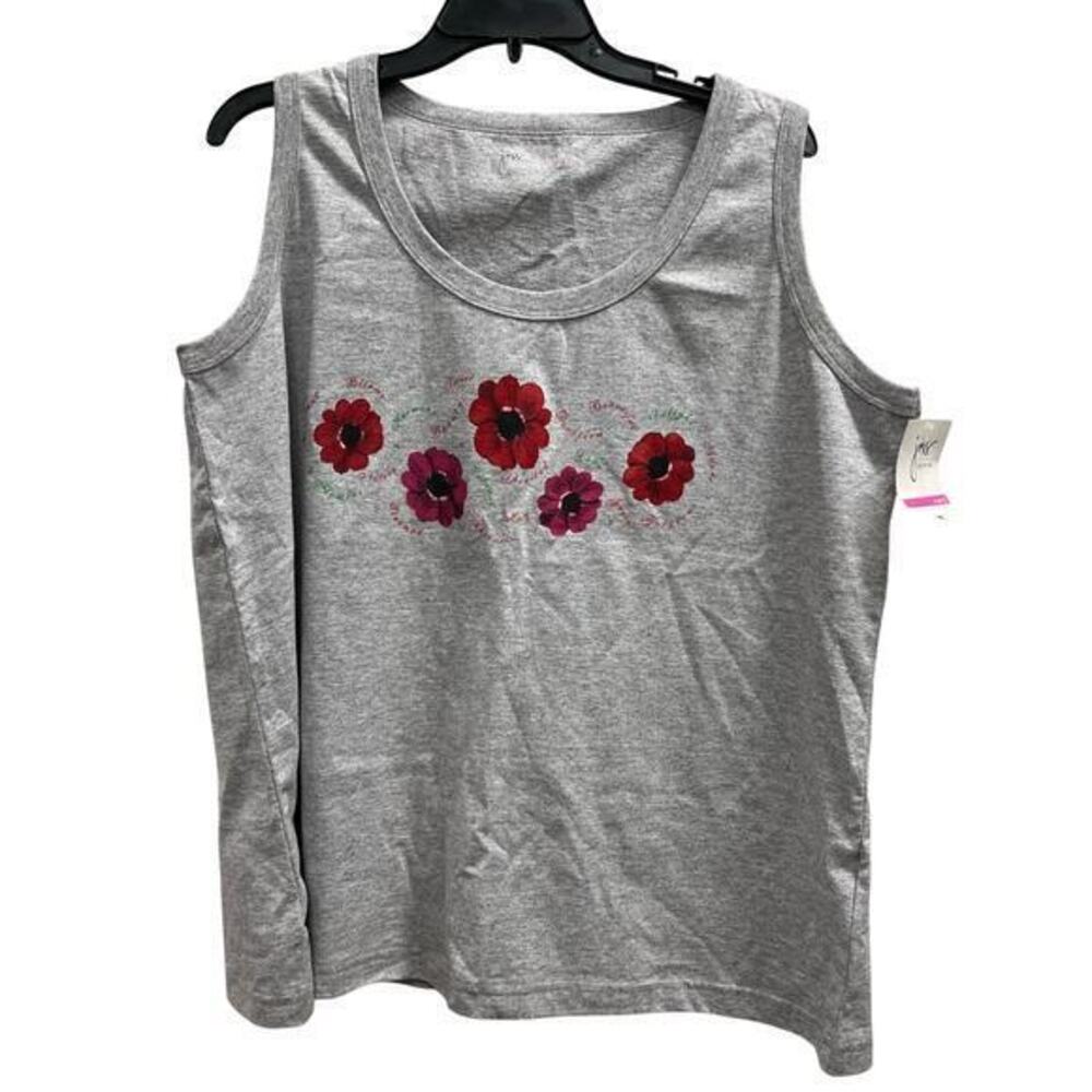 JMS gray whimsy poppy floral sparkly tank NWT SZ 18/20 2X
